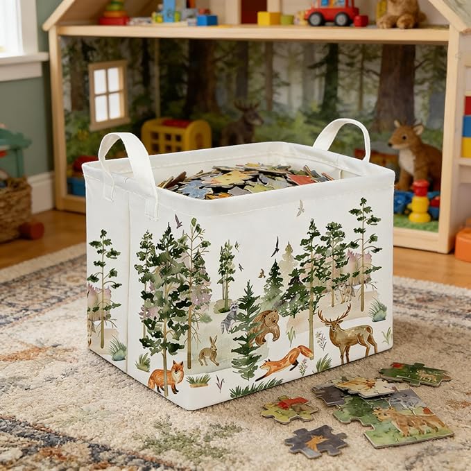 Rectangular Woodland Animal Basket Kids Baby Storage Basket,Bear Fox Boys Girls Gift Toy Box Bin for Nursery, Shelf Book Woodland Room Decor,Gift Baskets(Tree animals)