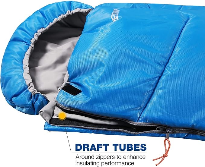 REDCAMP Kids Mummy Sleeping Bag for Camping, 3 Season Cold Weather Sleeping Bag Fit Boys,Girls & Teens, Blue/Rose Red