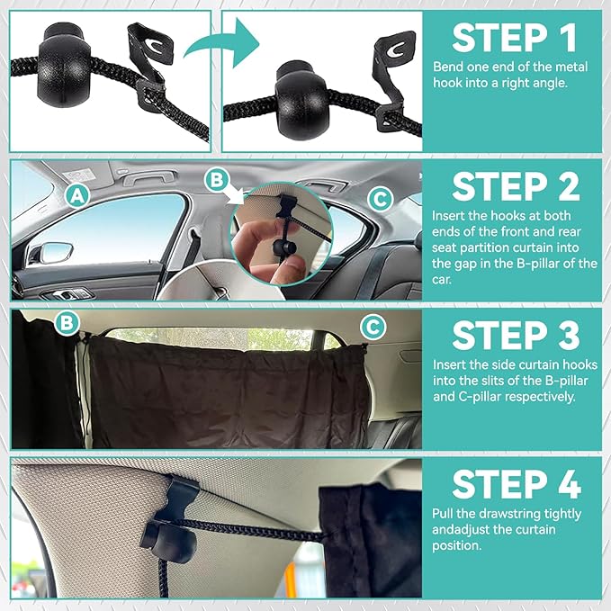 4 Pcs Medium Upgrade Double Layer Thickened Car Curtains Set, 98% Light Blocking Car Window Shades Covers, Include 2 Side Window Covers, 1 Divider Curtain & 1 Storage Bag, Sedan SUV Accessories