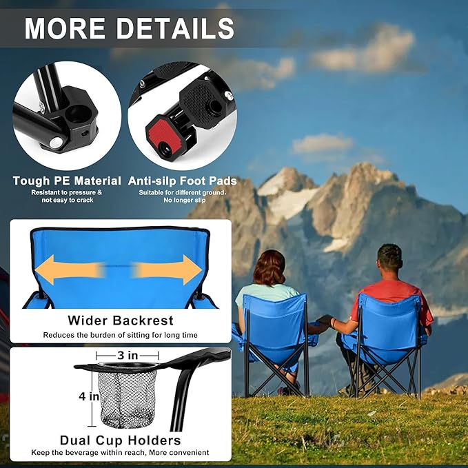 Joyfair Portable Camping Chair, Outdoor Lawn Folding Chairs for Adults, Heavy Duty Large Foldable Chairs for Beach, Fishing, Tailgating and More Outdoor Sport, Carry Bag & Cup Holder