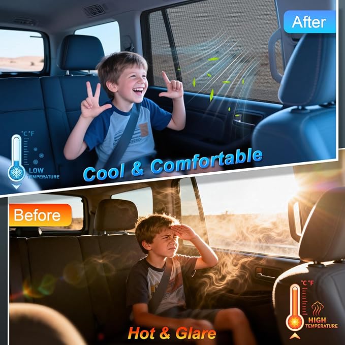 PEYOU Car Window Shades for Baby 2 Pack, Stretchable & Breathable Spandex Rear Side Car Sun Shade for Camping, Blocks Uv Rays & Sun Glare for Kids/Adults/Pets - 44.9"X19.7" Fits 99% Cars