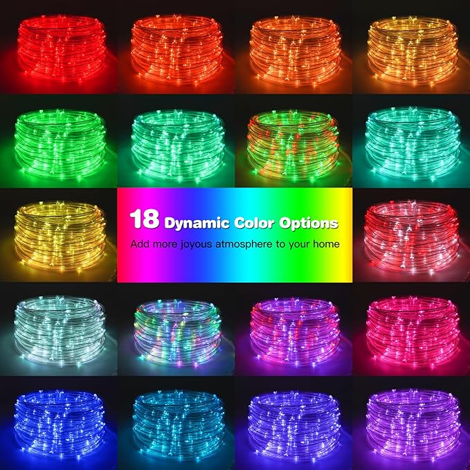 33FT 100 LED Solar Rope Lights, 18 Colors with Timer, 5 Modes, Waterproof Plug-in Remote Control Camping String Lights for Outside, Camping, Classroom, Party, Festival Decoration Solar Lights Outdoor