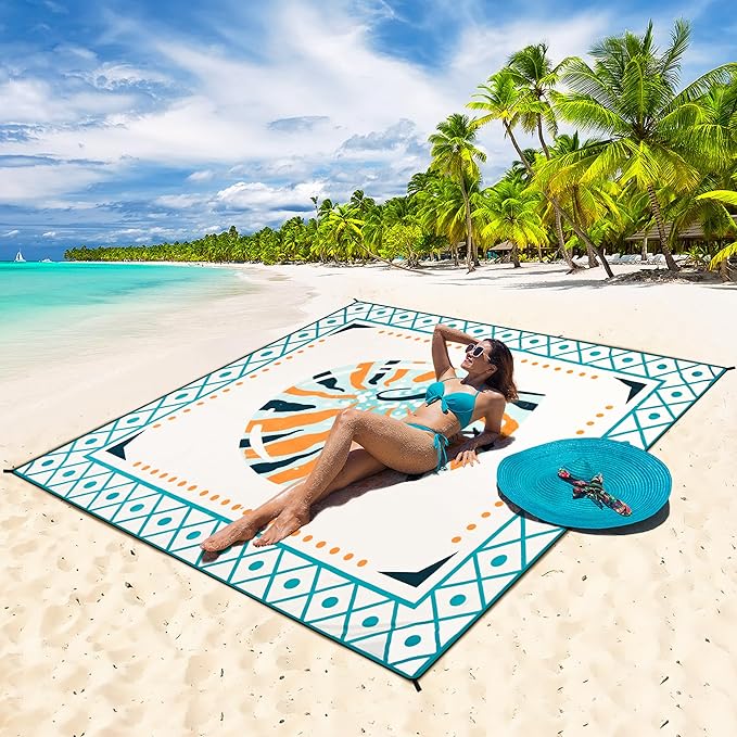 HIHOHO Beach Blanket Waterproof Sandproof Extra Large Beach Mat 79" X 83"/120"x108"for 1-8 Adults Quick Drying Durable Outdoor Picnic Mat for Beach Travel Camping Hiking