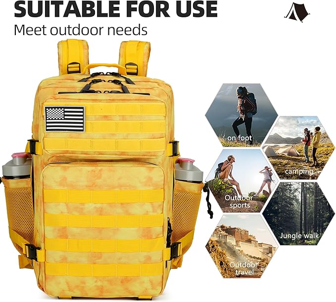 Lovelinks21 45L Tactical Assault Backpack 3 day assault pack with Molle Waterproof backpack Rucksack for Tactical Backpacks (Yellow)