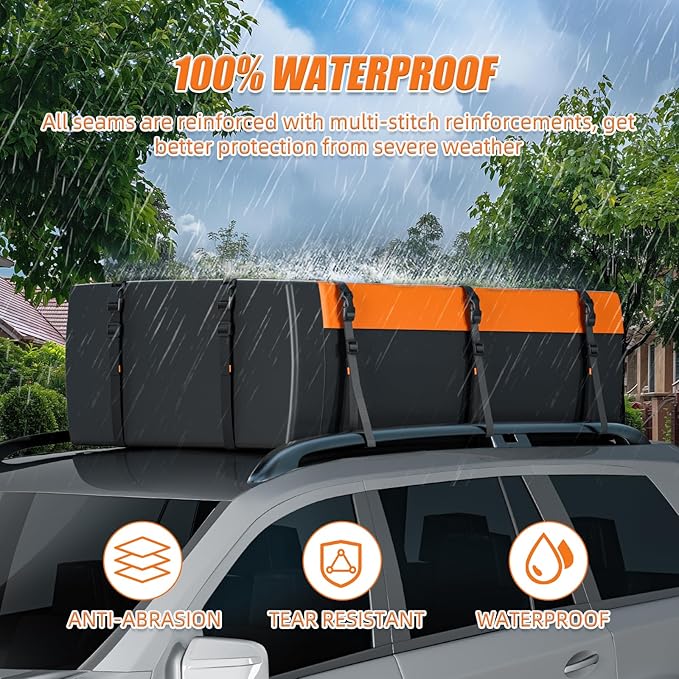Car Rooftop Cargo Carrier Bag, 30 Cubic Feet Waterproof Soft-Shell Car Roof Bag for All Vehicle with/Without Roof Rack, Include Anti-Slip Mat, Reinforced Straps, Door Hooks and Luggage Lock