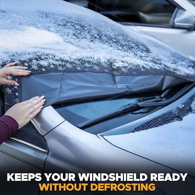 EcoNour Car Windshield Cover for Ice and Snow | Windshield Cover |600D Polyester Car Cover for Snow|Water, Heat & Sag-Proof Car Windshield Snow Cover|Winter Windshield Covers|Medium 69"x42"