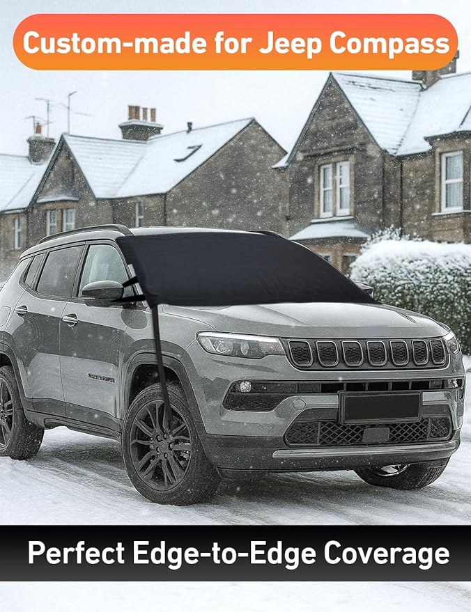 EcoNour Car Snow Cover Compatible for Jeep Compass | Windshield Cover for Ice and Snow with S-Hook Straps | Heavy-Duty 600D Oxford Winter Car Cover, Waterproof & Anti-Slip
