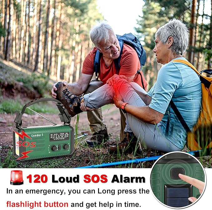 20000mAh/ 74000mWh Hand Crank Emergency Radio, AM/FM/NOAA Weather Radio, Battery Powered Solar Radio with USB Phone Charger, Reading Lamp Flashlight & SOS for Emergency (Army Green)
