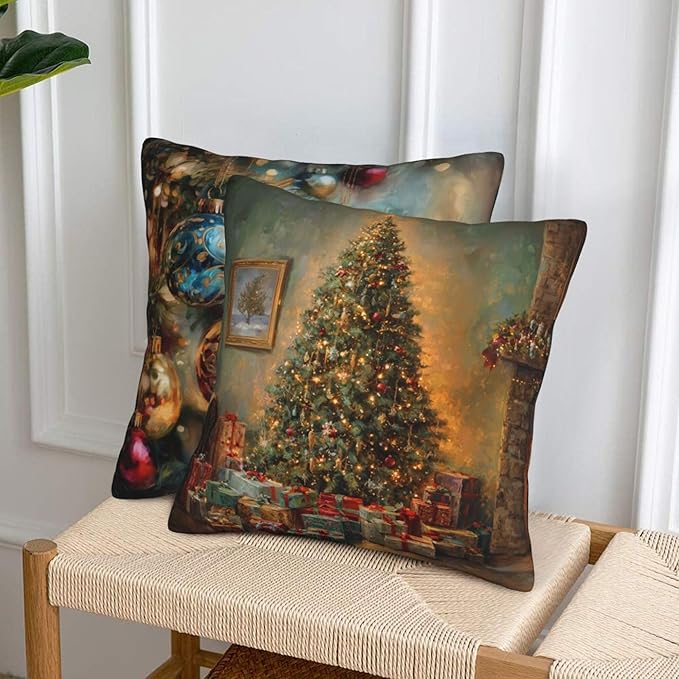 Christmas Tree Pendant Throw Pillow Covers 18x18 inch Set of 2 Pillow Case Cushion Cover for Home Sofa Couch Living Room Car Decor