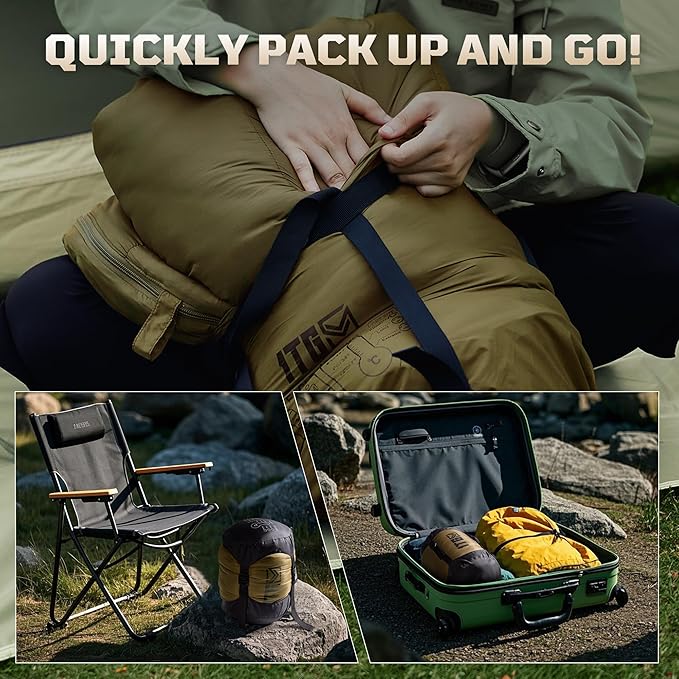 Mummy Sleeping Bag for Adults, 25℉-36℉ Cold Weather Backpacking Sleeping Bag, Lightweight 3-4 Season Winter Camp Bag with Adjustable Hood & Compression Sack, Machine Washable