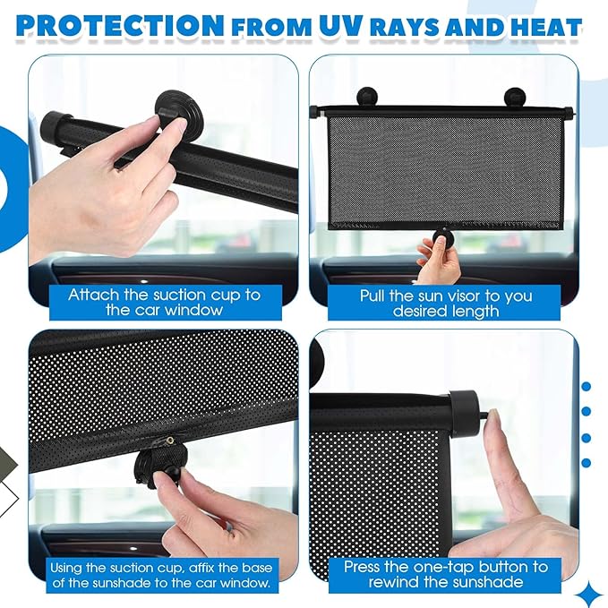 Blosssound 2 Pack Car Side Window Sun Shades Extra Wide Retractable Window Shades for Car Blocks Heat Roller Sunshade Visor for UV Rays Glare Protection Accessories(Black,20 x 20 Inch)