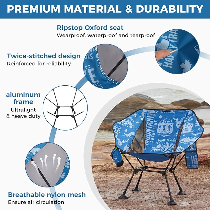ATEPA UFO3.0 Ultralight Backpacking Chair, 330 lbs Heavy-Duty Aerospace Aluminum Folding Camp Chair with Hexagon Ergonomic Seat Anti-Sink Feet, Compact Portable Outdoor Gear for Hiking Fishing, Blue