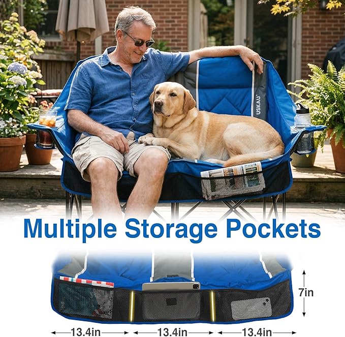 Oversized Double Camping Chair - 2 Person Folding Loveseat for Campfire Snuggle Freedom, Heavy Duty 660LBS Support with Frustration-Free Oversized Carry Bag, Perfect for Couples, Dogs & Sports