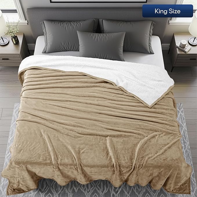 Utopia Bedding Sherpa Blanket King Size (Camel, 90x102 Inches) - Soft Warm Plush Fleece Reversible Blanket for Bed, Sofa, Couch, Camping and Travel