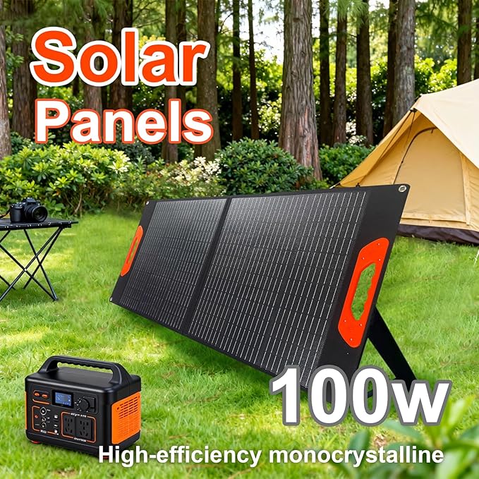 100W Portable Solar Panel, Monocrystalline ETFE Solar Charger with 23.5% High Conversion Efficiency, Foldable Solar Panel with MC4 Output for Portable Power Station, Camping, RV, Outdoor Emergency