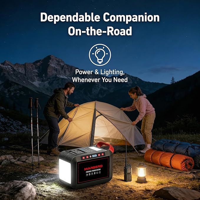 MARBERO 200W Portable Power Station 148Wh Camping Solar Generator Laptop Power Bank with AC Outlet 110V, DC, USB QC3.0, LED Flashlights for CPAP Home Outdoor Trip Emergency Backup