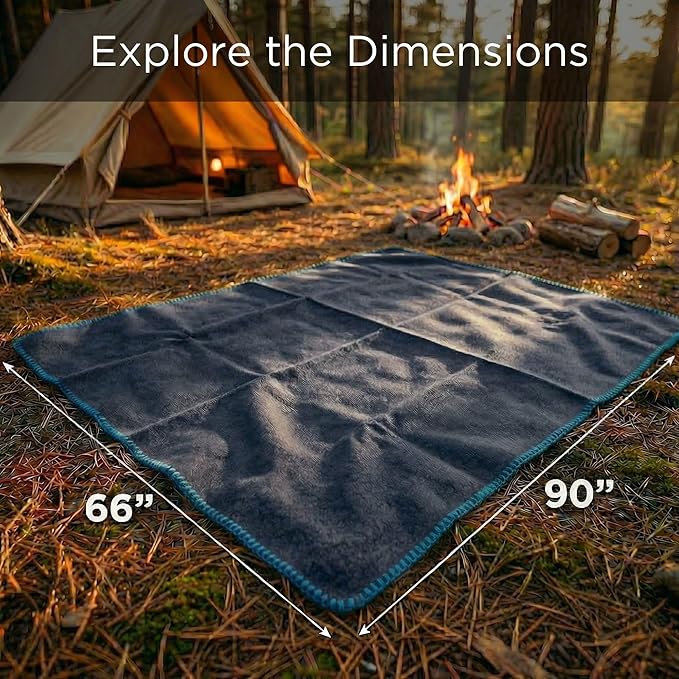 Wool Camping Blanket – 70% Wool Heavy-Duty Military Style Throw, Warm & Washable, Fire Retardant Cover for Emergency, Survival & Outdoor Use – Perfect for Camping, Car, Home & Hiking, Navy 66x90