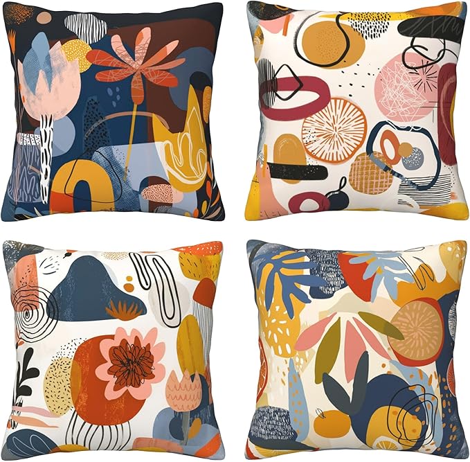 Abstract Art Throw Pillow Covers 18 X 18 Inch Set of 4 Decorative Cushion Cover Home Decor for Sofa Chair Couch Bedroom Living Room