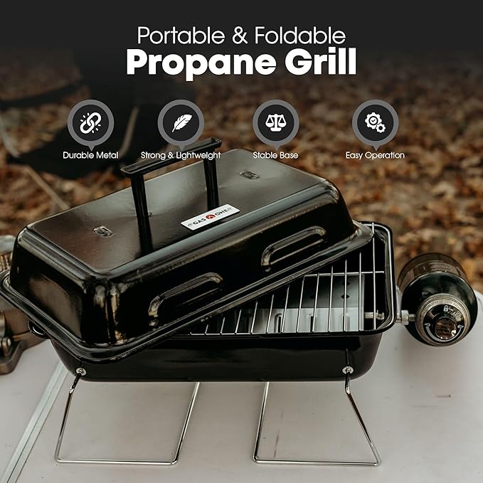 GasOne GPT-25 Propane Burner Gas Grill with Foldable Legs – Portable Grill Propane BBQ Grills with Adjustable Regulator – Heavy Duty Metal Construction – Easy to Assemble, Compact Foldable Design