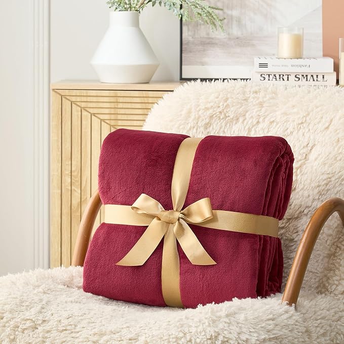 Hansleep Fleece Burgundy Red Full Blanket, Super Soft Flannel Fuzzy Plush Cozy Blanket for All Seasons, Burgundy Red, Full 84x90 Inches