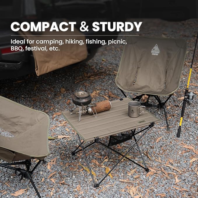 ONETIGRIS Foldable Camping Table, Lightweight Portable Table Sturdy & Quick Setup, Holds Up to 66 lbs, Perfect for Camping, Hiking, Backpacking, Picnic, Beach, Travel