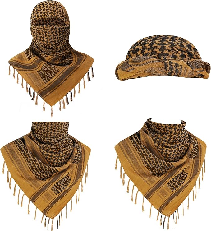 Explore Land Cotton Shemagh Keffiyeh Tactical Desert Scarf Neck Head Wrap with Tassel for Men Women