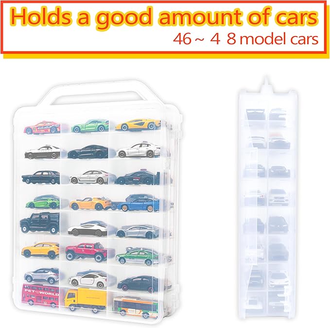 YYDS 48-Car Storage Case with Handle, Double-Sided Organizer for Toy Cars, Matchbox Cars, 1:64 Scale, Hot Wheels Compatible, CASE ONLY