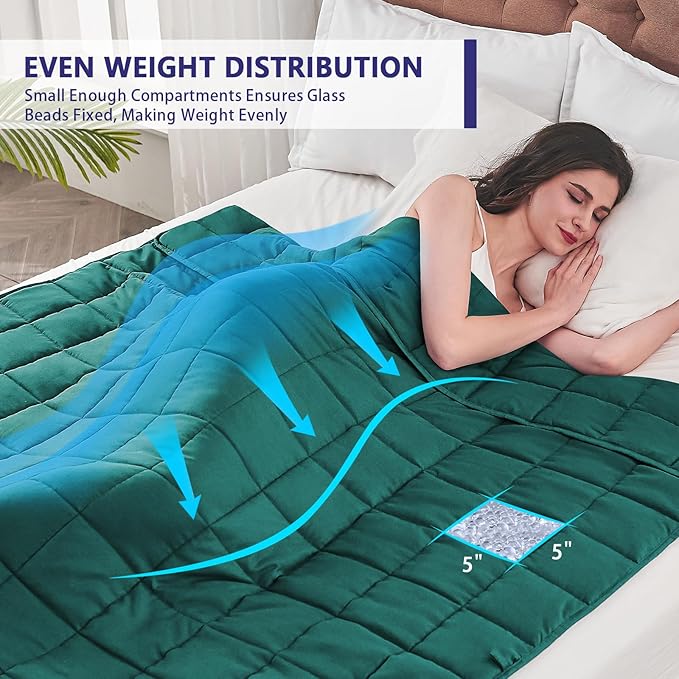 yescool Weighted Blanket for Adults (17 lbs, 48" x 72", Dark Green) Cooling Heavy Blanket for Sleeping Perfect for 160-180 lbs, Twin Size Breathable Blanket with Premium Glass Bead, Machine Washable