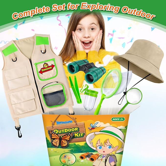 YOPINSAND Kids Explorer Kit & Bug Catcher Kit, Kids Camping Gear for Kids, Outdoor Exploration Set with Vest & Hat, Ideal Outdoor Camping Adventure Toys for Ages 3 4 5 6 7 8 Boys Girls