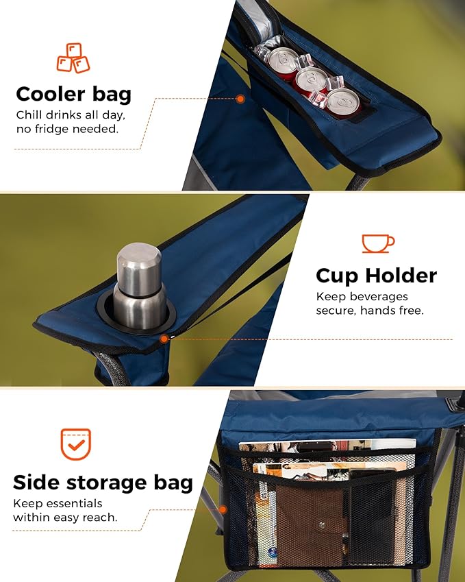 KingCamp Oversized Camping Chair with Adjustable Lumbar Support, 550lbs Heavy Duty Padded Folding Lawn Chair for Adults, Outdoor Armchair with Cooler Bag, Cup Holder & Side Pocket for Fishing, Travel