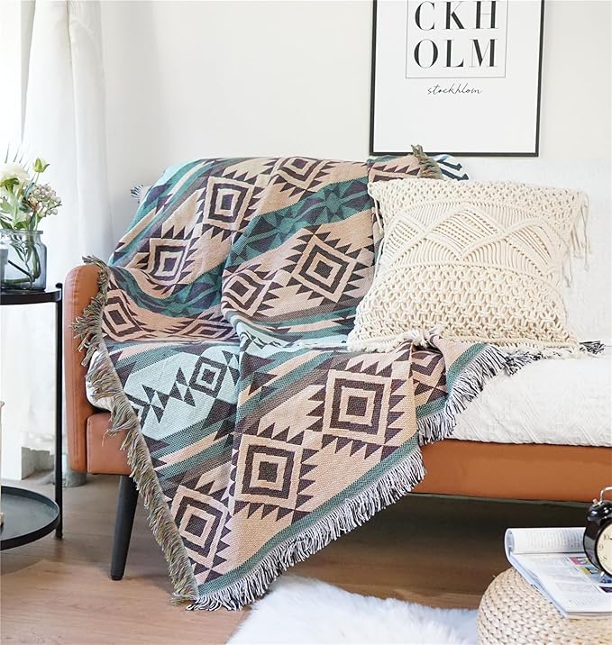 Lqprom Boho Southwest Throw Blankets Aztec Southwest Throws Cover Outdoor Camping Picnic Tent Beach Travel 63"x87"