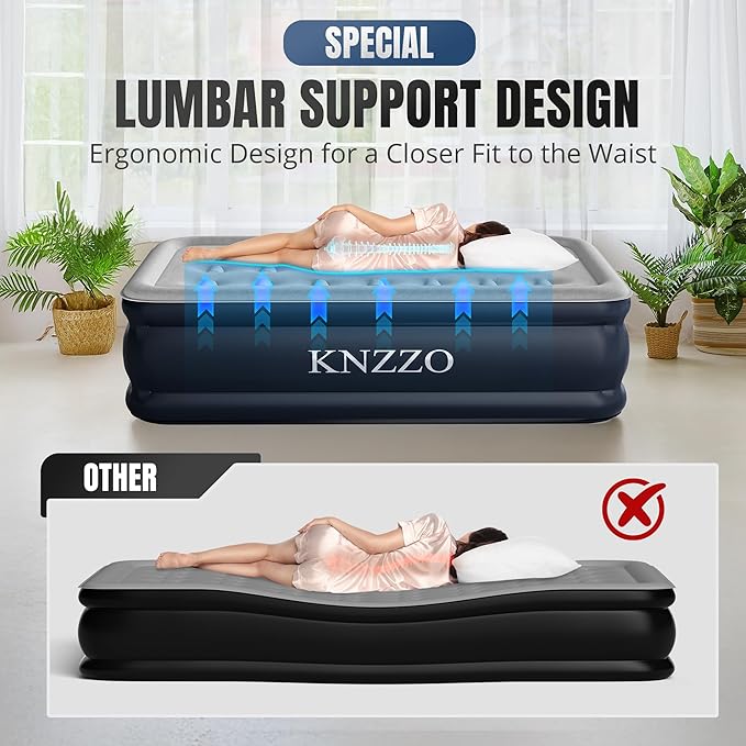 KNZZO Twin Air Mattress with Built-in Pump, 18" Top Inflatable Mattress with Waterproof Flocking Fabric, Three-Minute Quick-Inflatable Bed. Portable Blow Up Mattress for Home, Outdoor and Guests