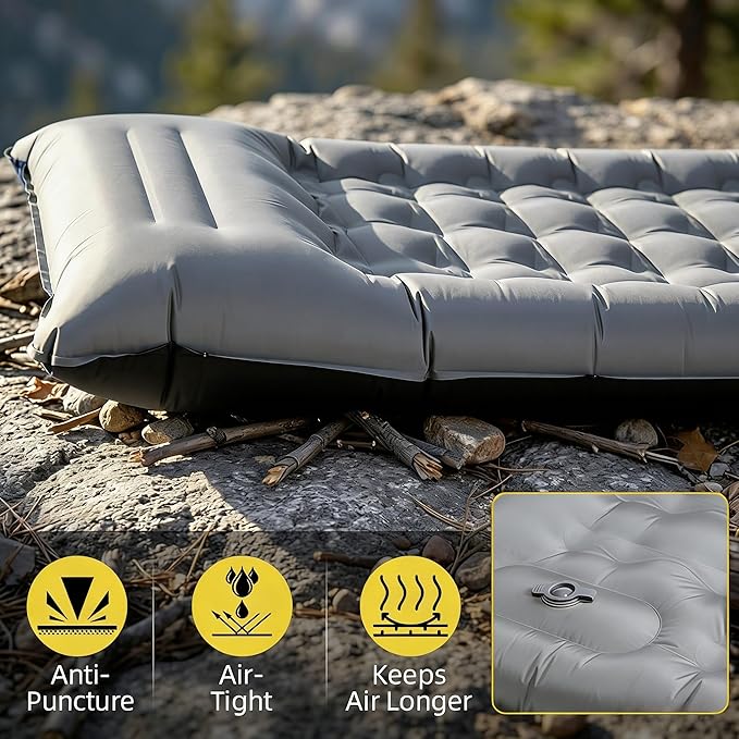 Camping Sleeping Pad, Extra Thick 6 Inch Camping Mat with Built-in Pillow & Foot Pump, Ultralight Inflatable Sleeping Pad for Backpacking Hiking Travel Tent(Gray)