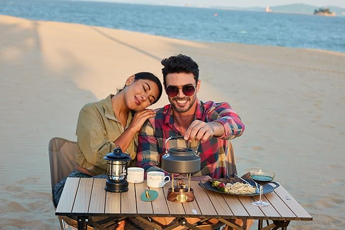UJU Portable Alcohol Camping Stove Set with Wooden Base and Storage Bag, Wind-Resistant Outdoor Cooking Stove for Camping, Hiking and Travel