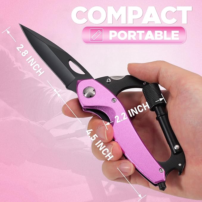 Valentines Day Gifts for Her, Multitool Carabiner, Birthday Gifts for Women Mom Wife, 6-in-1 Keychain Multi Tools With Window Breaker, Bottle Opener And Screwdriver, Survival Gear for Camping Hiking