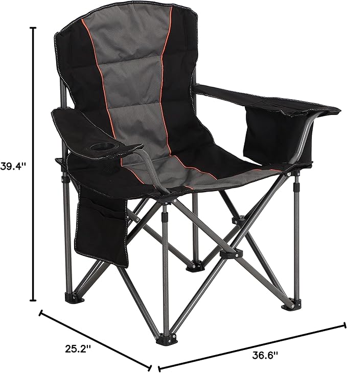 HIGH POINT SPORTS Oversized Portable Camping Folding Chair, Heavy Duty Foldable Outdoor Chair, Camp Chair with Cup Holder and Cooler Bag Support 450 LBS, Black…