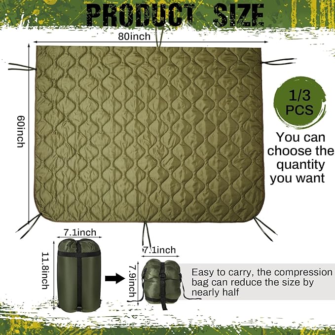 Barydat 1/2/3 Pack 80 x 60/92 x 64 Inch Woobie Blanket Military Poncho Liner Hunting Blanket Waterproof Thermal Poncho Liner with Bag Camo for Outdoor Camping Hiking