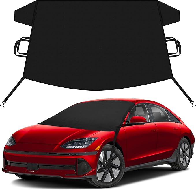 EcoNour Car Snow Cover Compatible for Hyundai Ioniq 5 Ioniq 6 | Windshield Cover for Ice and Snow with S-Hook Straps | Heavy-Duty 600D Oxford Winter Car Cover, Waterproof & Anti-Slip