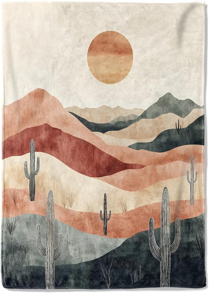 Vintage Desert Sunset Fleece Blanket - 40x50in Cacti Sun Retro Southwestern Throw Blankets,Soft Cozy Lightweight, Ideal for Living Room Home Rustic Decor and Kids Women Girls Spring Gifts