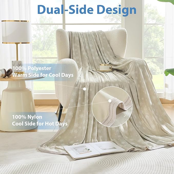 OIGAE Cooling Blanket for Hot Sleepers - Soft & Lightweight Summer Cold Blanket for Night Sweats | Perfect for Bed, Couch, Sofa (Dune, Queen 90'' x 90'')