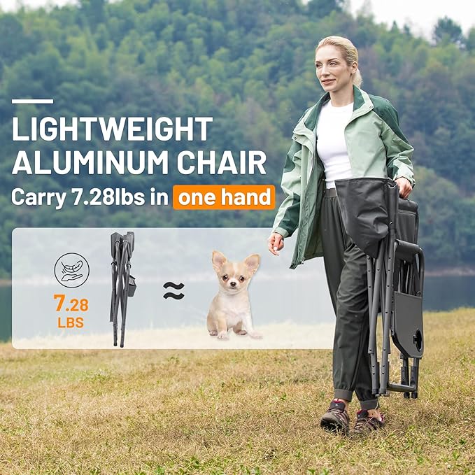 Timber Ridge Aluminum Oversized Camping Chair, Lightweight Portable Directors Chair with Side Table Detachable Side Pocket for Outdoor Camping, Lawn, Picnic, Support 400lbs Gray