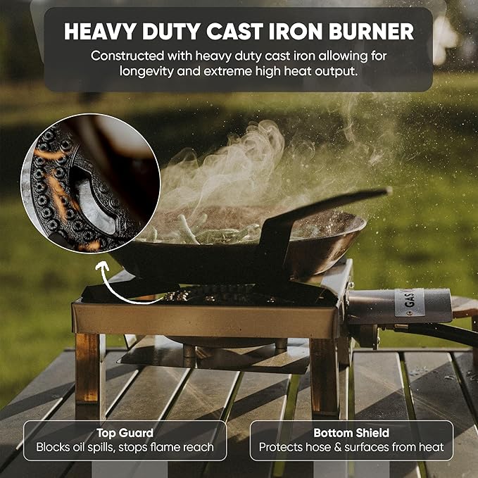 GasOne Stainless Steel Single Propane Burner - Outdoor Cooking with Heat Shield and Guard – Propane Burner Head for Camping, Tailgating, Seafood Boil, Home Brewing - Patented