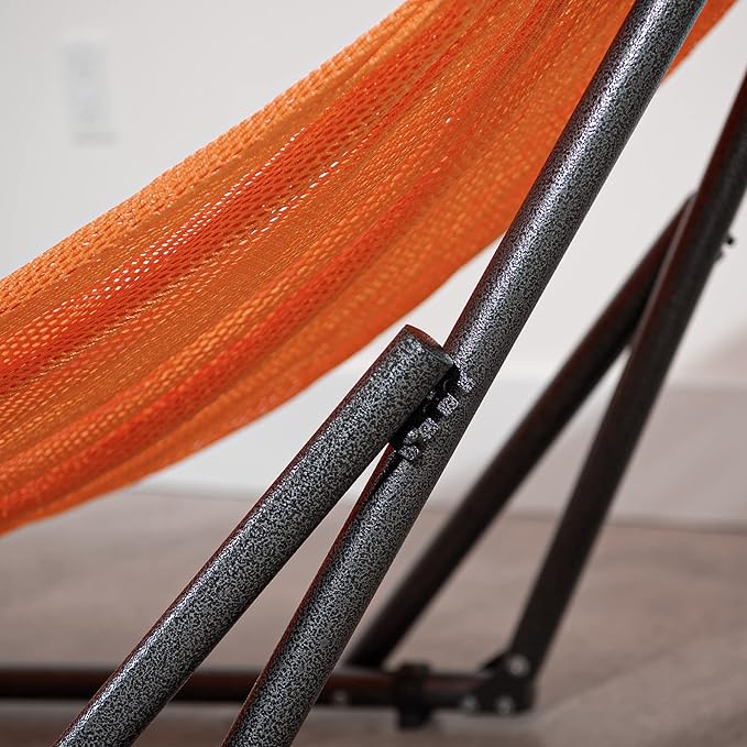 Best Home Fashion Hammock for 2 Persons with Collapsible Steel Stand 600 lbs Capacity- Portable Carrying Case, Adjustable, Perfect for Camping Beach Patio, EZ Daze Foldable Hammock with Stand- Orange