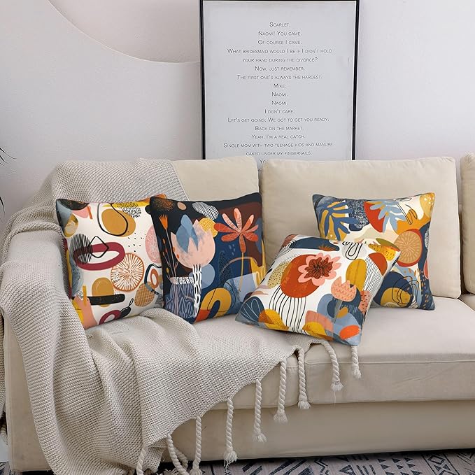 Abstract Art Throw Pillow Covers 18 X 18 Inch Set of 4 Decorative Cushion Cover Home Decor for Sofa Chair Couch Bedroom Living Room