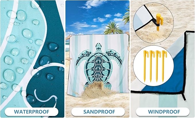 HIHOHO Beach Blanket Waterproof Sandproof Extra Large Beach Mat 79" X 83"/120"x108"for 1-8 Adults Quick Drying Durable Outdoor Picnic Mat for Beach Travel Camping Hiking