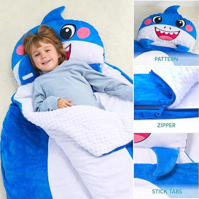 JOIEDOMI Kids Sleeping Bag 4 5 6 Year Old Girl Gifts Toddler Nap Mat with Pillow & Blanket 60" x 39" for Kids Ages 3+ Soft Plush Sleeping Mat for Preschool and Boys Girls
