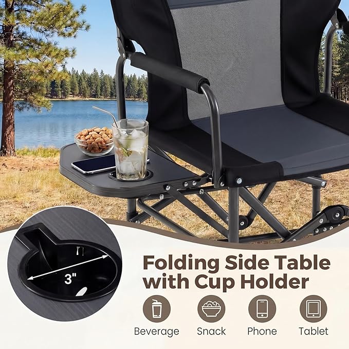 GYMAX Oversized Camping Directors Chair, Portable Folding Camping Chairs for Adults with Table, Heavy-Duty Lawn Chair for Fishing, Picnic, Sports, Beach, Outdoor, Supports 500LBS (Grey)