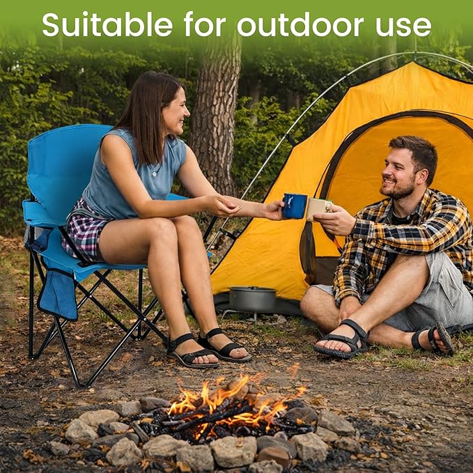 2 Pack Folding Camping Chair with Cup Holder & Side Storage Bag 300lbs Capacity Lightweight High Back Portable for Beach, Picnic, Sport, Blue