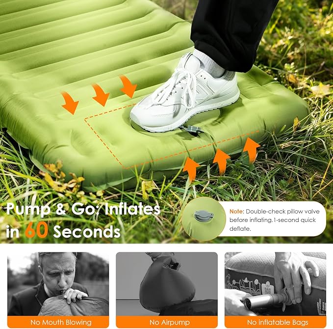 Minthouz Camping Sleeping Pad, 5 Inch Thick Inflatable Camping Pad, Foot Pump Fast Inflation, Portable Sleeping Mat for Camping Backpacking Hiking Traveling Tent