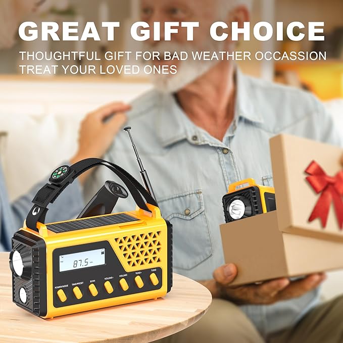 Emergency Crank Weather Radio, 10000mAh Solar Hand Crank Portable NOAA AM FM Battery Power Radio,Weather Alert with Flashlight,SOS Alarm & Reading Lamp,Survival Gifts for Home Outdoor (Orange)